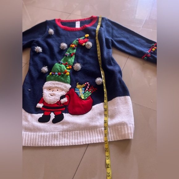 Pullover Christmas Sweatshirt Women's Navy Crew Neck Long Sleeves Embroidered - Picture 6 of 15